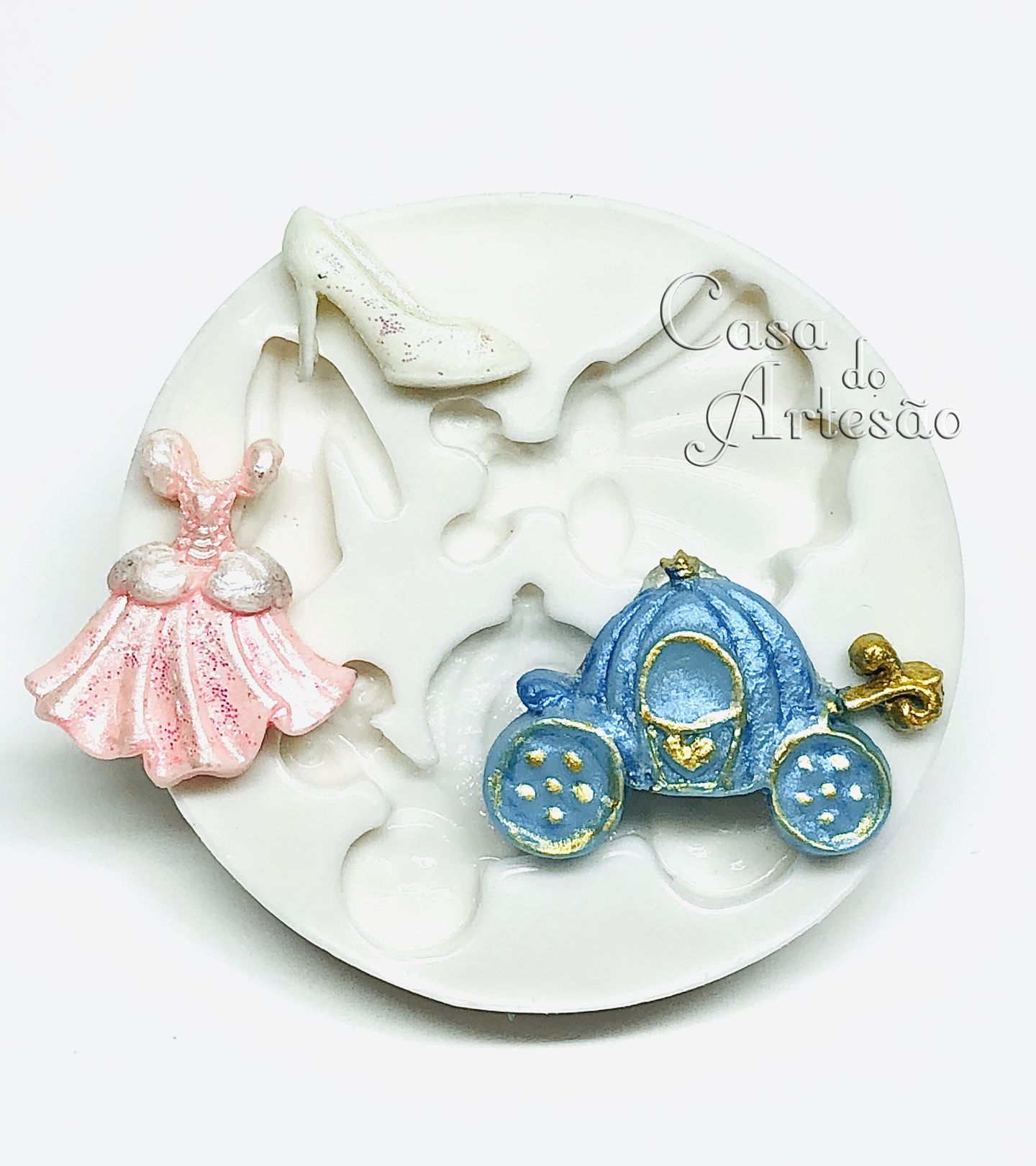 Molde de silicone - Princesa - Kit - Carruagem, Vestido, Sapato Cristal - P896
