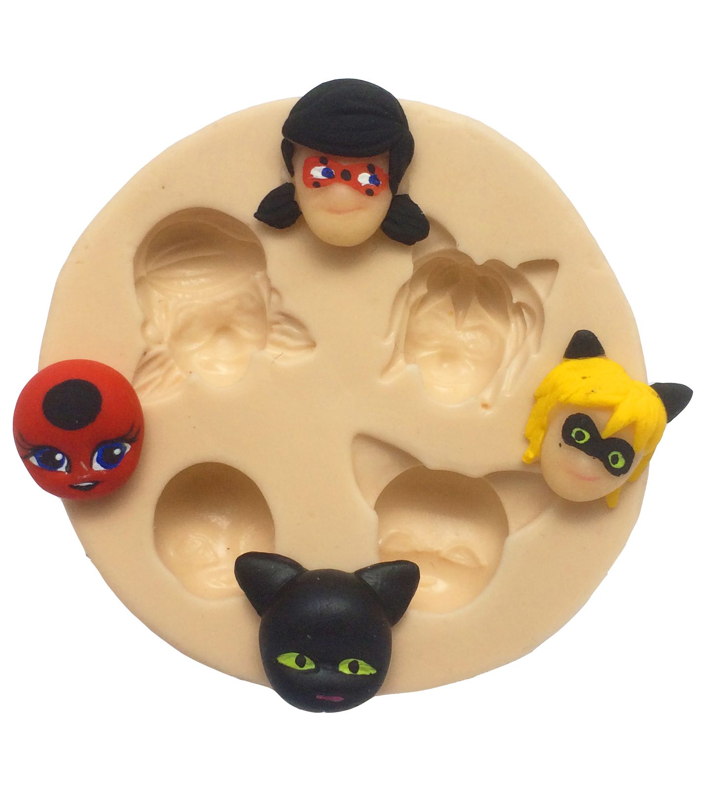 Molde de silicone - Ladybug - Rostos Marinette, Adrien, Tikki, Plagg - Pequeno - P167