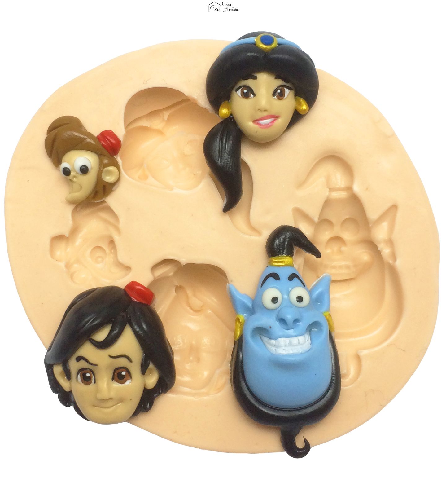Molde de silicone - Aladim - Rosto Aladim, Jasmine, Genio e Abu - Pequeno P346