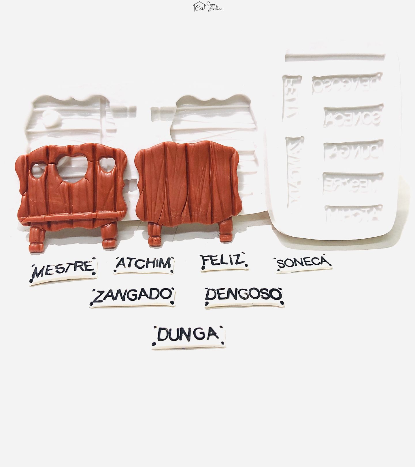 Molde de silicone - Branca de Neve - Cama (Cabeceira e Pés) e Nomes - P315