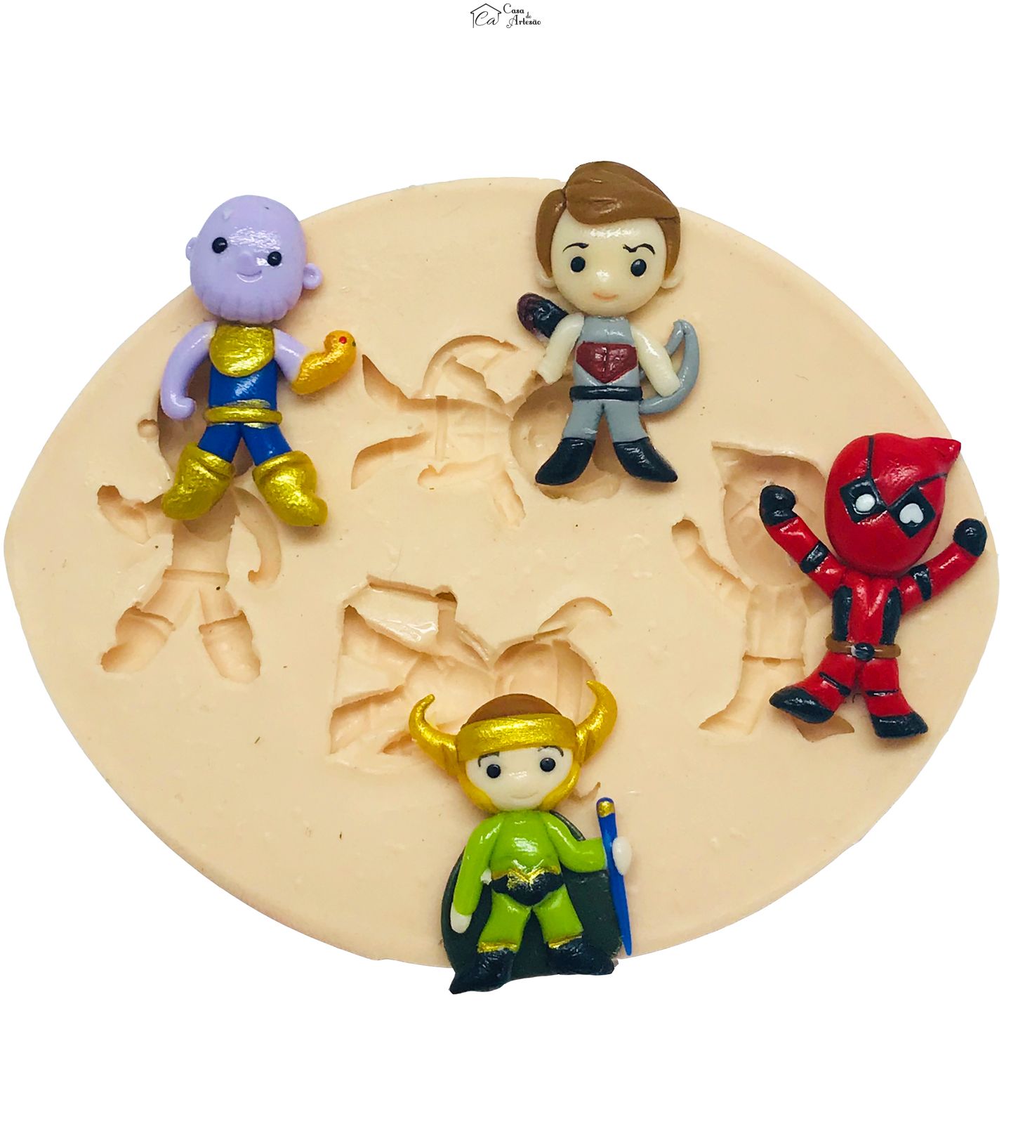 Molde de silicone - Os Vingadores - Fofinhos - Thanos, Deadpool, Gaviao; Loki - Pq. - P491