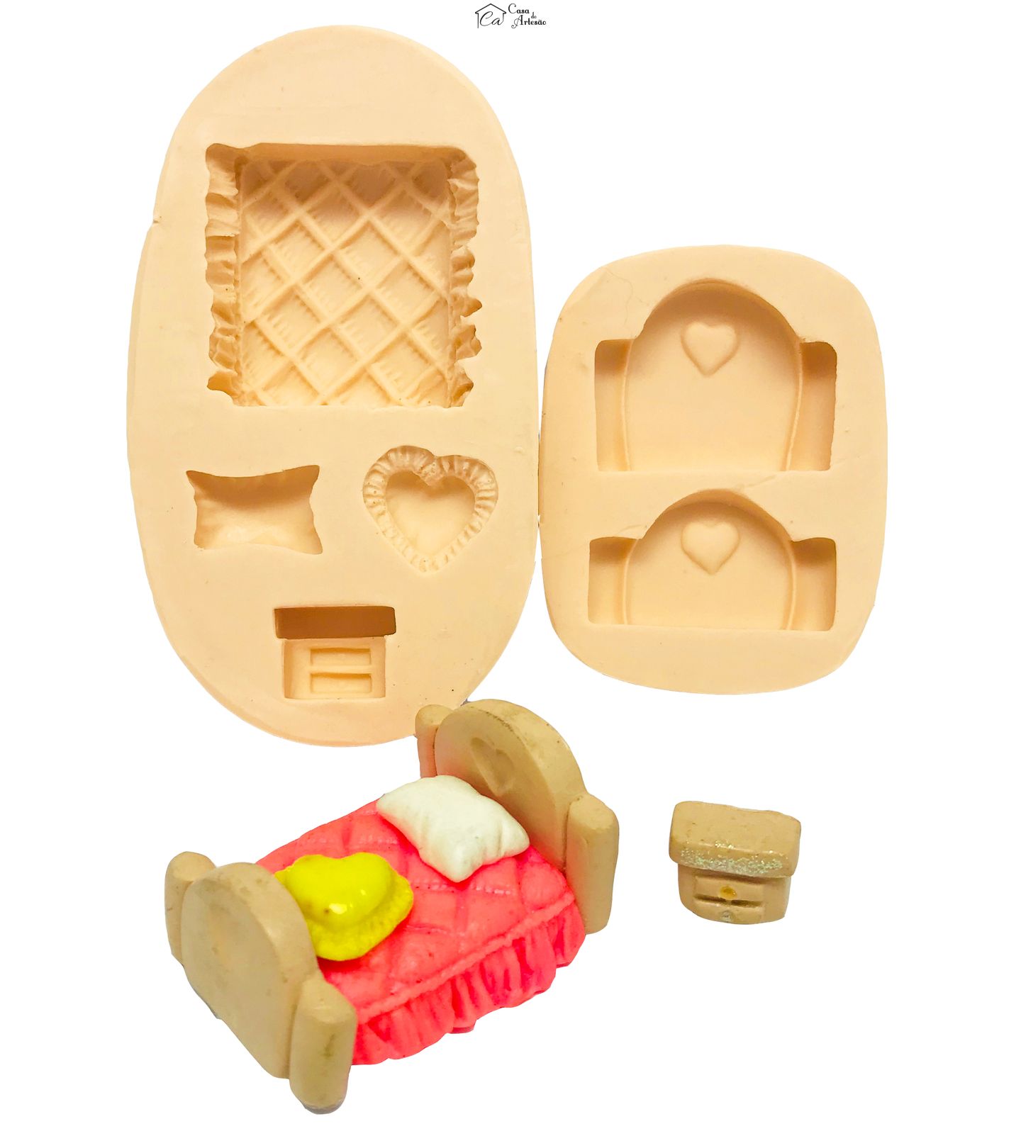 Molde de silicone - Quarto (Cama, Travesseiro, Criado-Mudo)