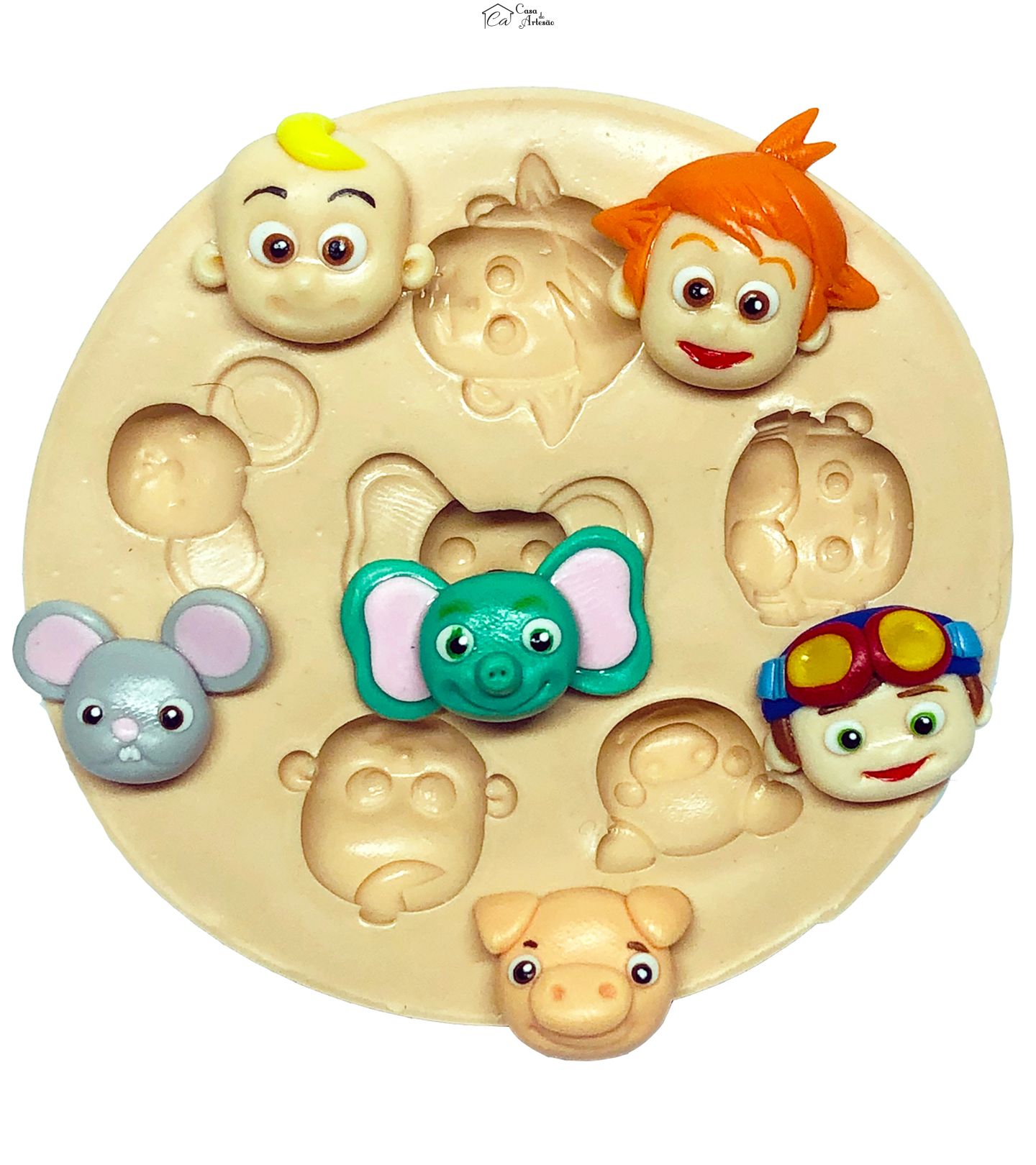 Molde de silicone - Cocomelon - Rosto Personagens - Pequeno - P699