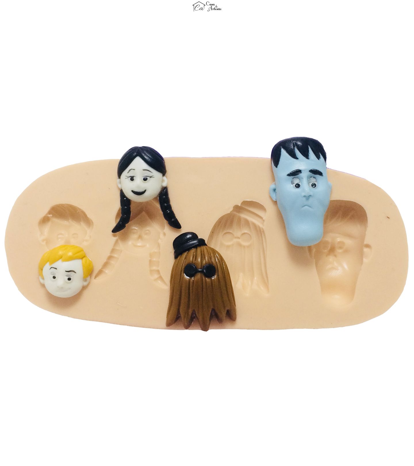 Molde de silicone - Familia Addams - Rosto Pugsley, Wandinha, Primo It, Lurch - Pequeno - P401