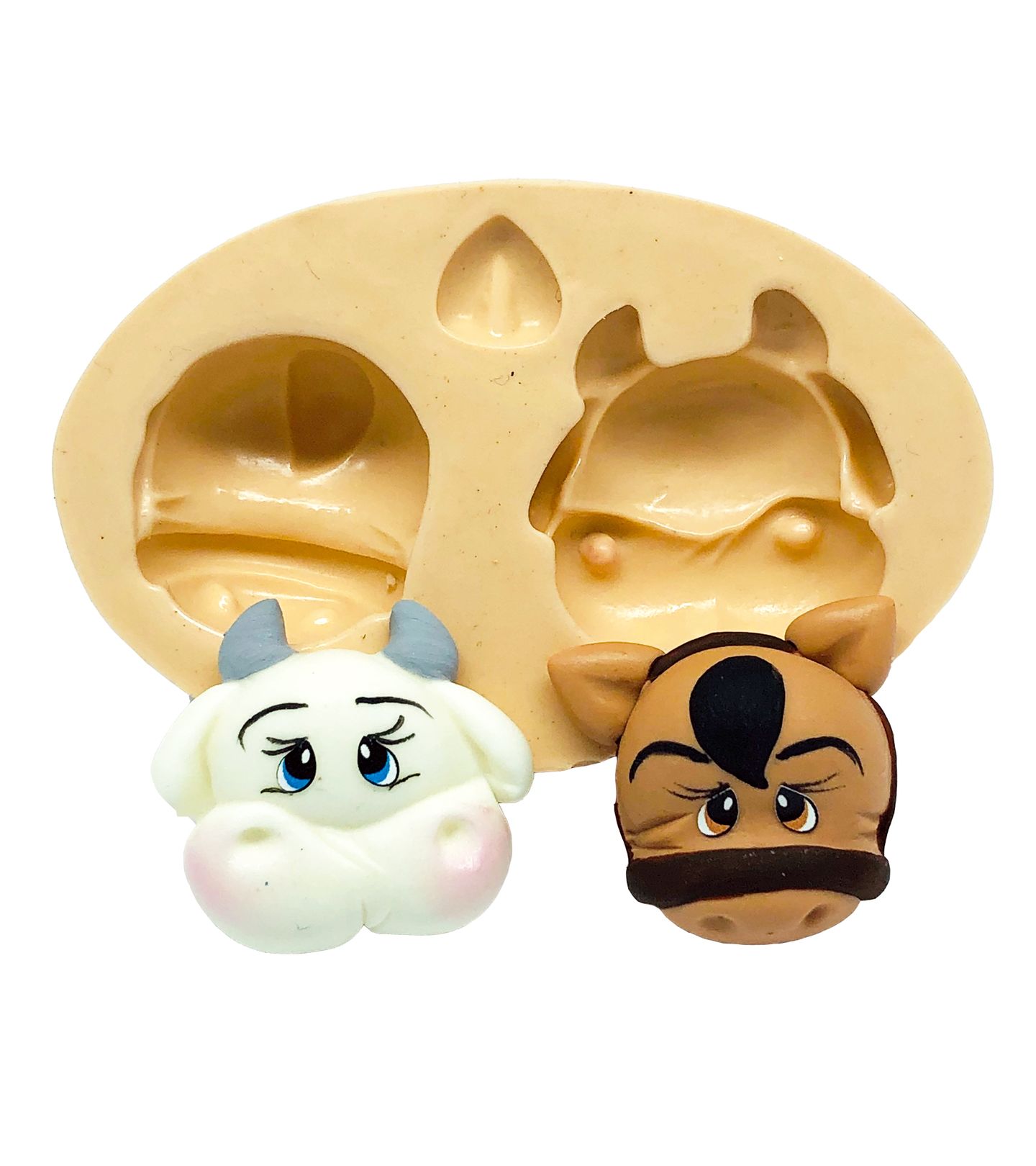 Molde de silicone - Fazendinha - Rosto Vaca, Cavalo - P762