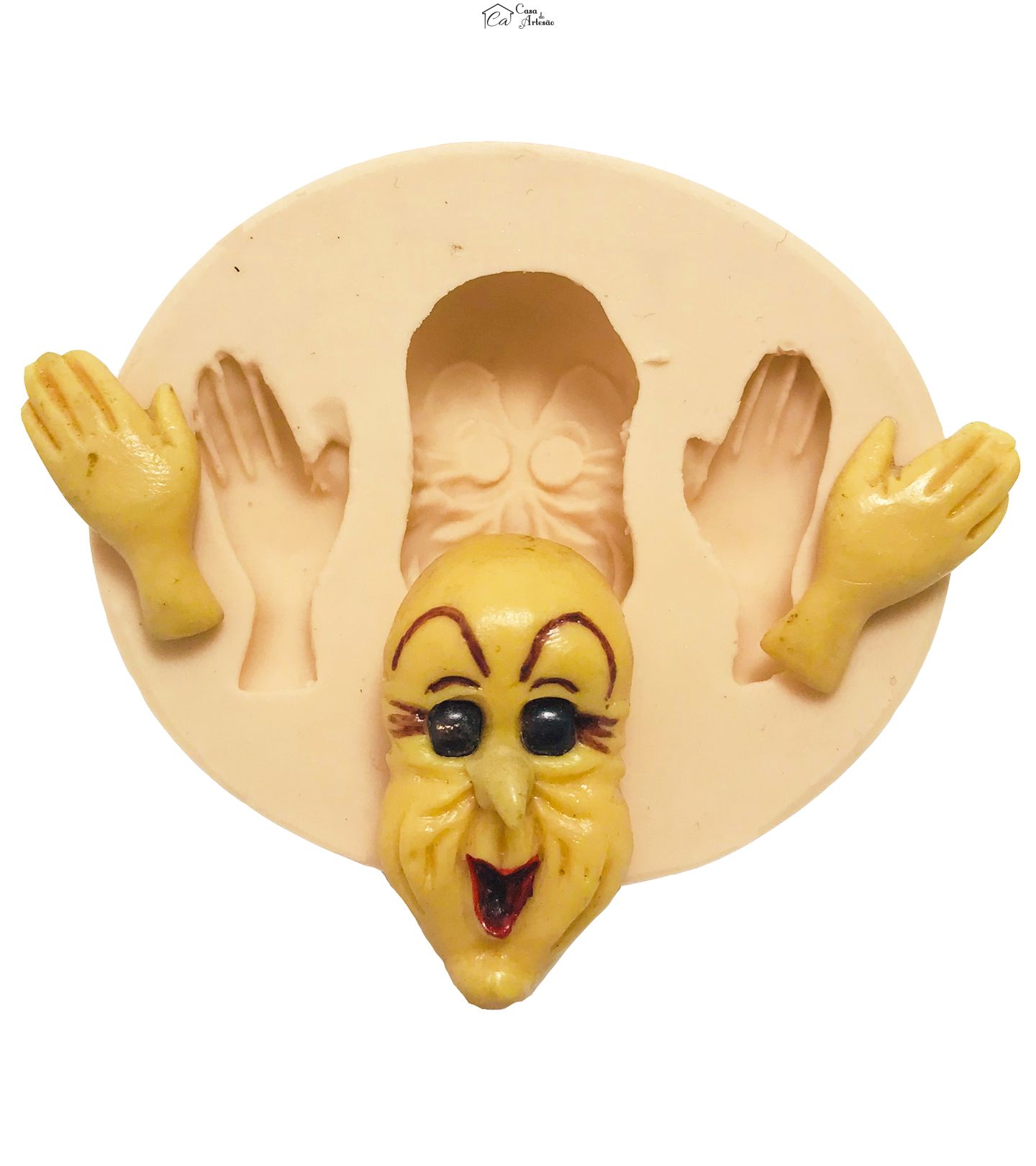 Molde de silicone - Rosto de Bruxa c/ Mãos Pequena