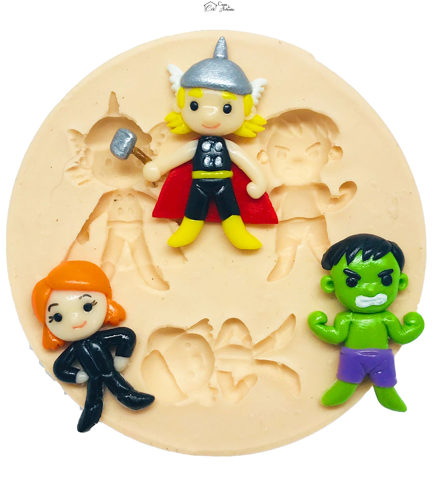 Molde de silicone - Os Vingadores - Fofinhos - Thor, Hulk, Viuva Negra - Pequeno - P490