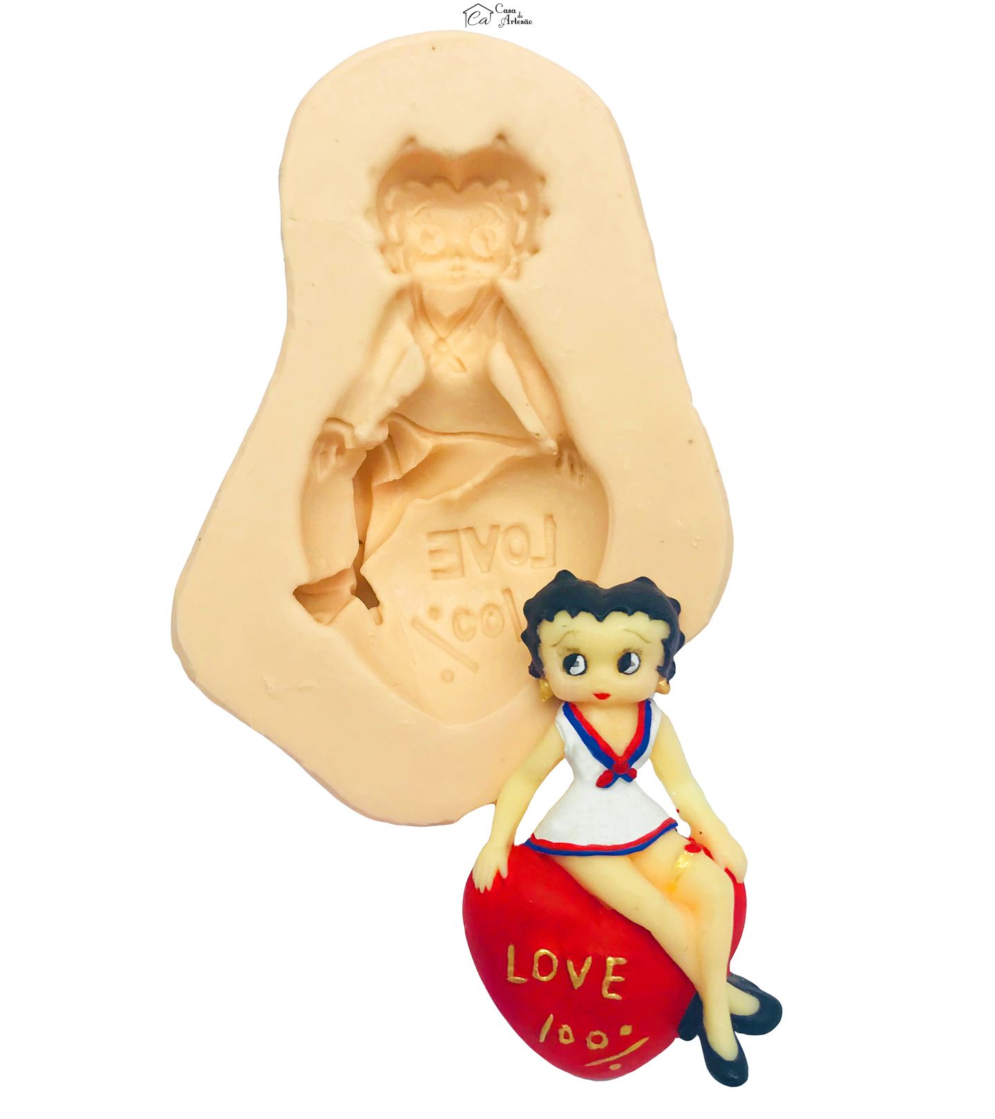 Molde de silicone - Betty Boop Sentada no Coração - P95