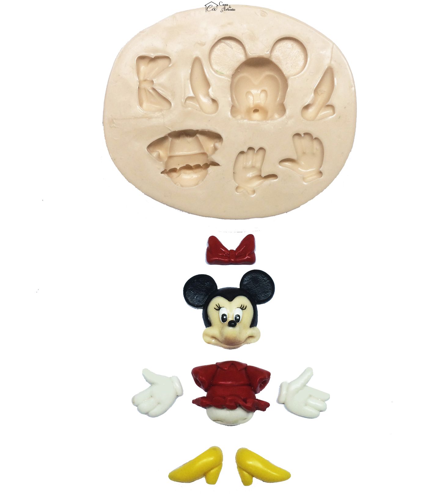 Molde de silicone - Minnie - Sapato, Vestido, Laço, Cabeça e Mãos - P253