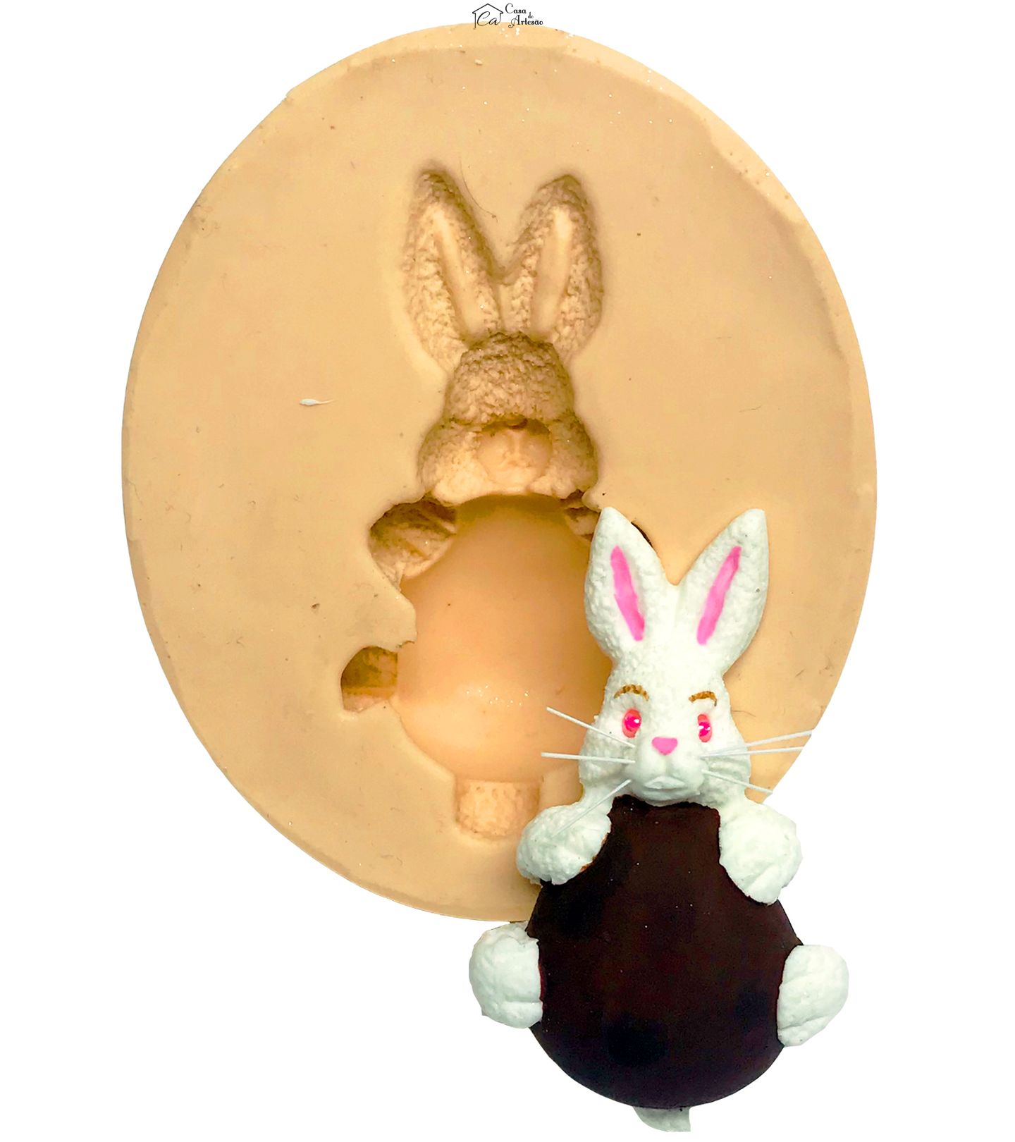 Molde de silicone - Coelhinha Segurando Ovo